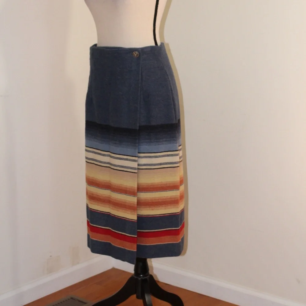 Express, Vintage Navajo wool blend Striped Midi wrap Skirt with button closure - Picture 2 of 10